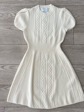 3.1 Phillip Lim Cream Cable-Knit Puff-Sleeve Dress